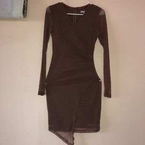 Mauve Plum Bodycon Tight Sparkly Dress Long Sleeve